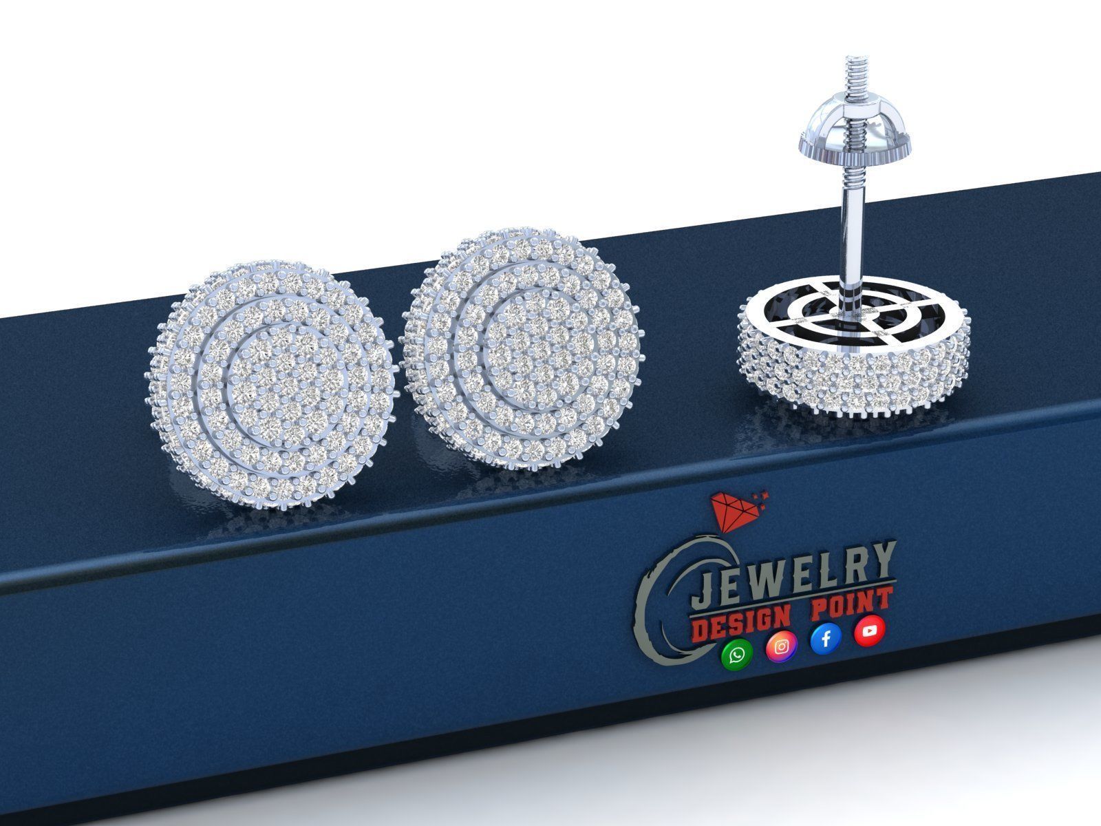 Custom Fully Round shape Diamond Studs - Ice out Earring Unisex 3D print model_2