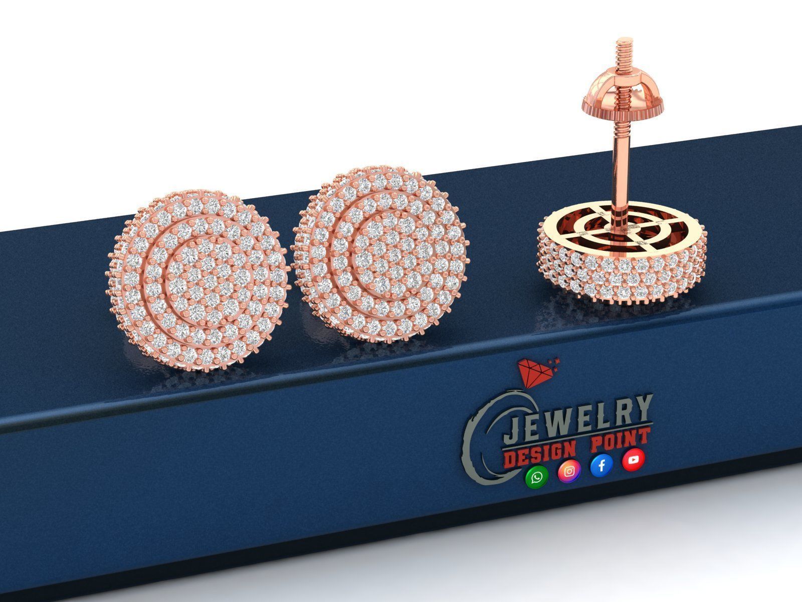 Custom Fully Round shape Diamond Studs - Ice out Earring Unisex 3D print model_3