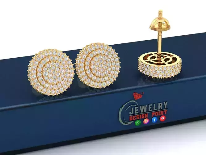 Custom Fully Round shape Diamond Studs - Ice out Earring Unisex 3D print model