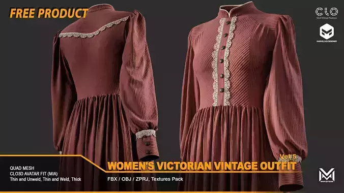Women Victorian Vintage Outfit - VOL5 -  ZPRJ-FBX-OBJ Files
