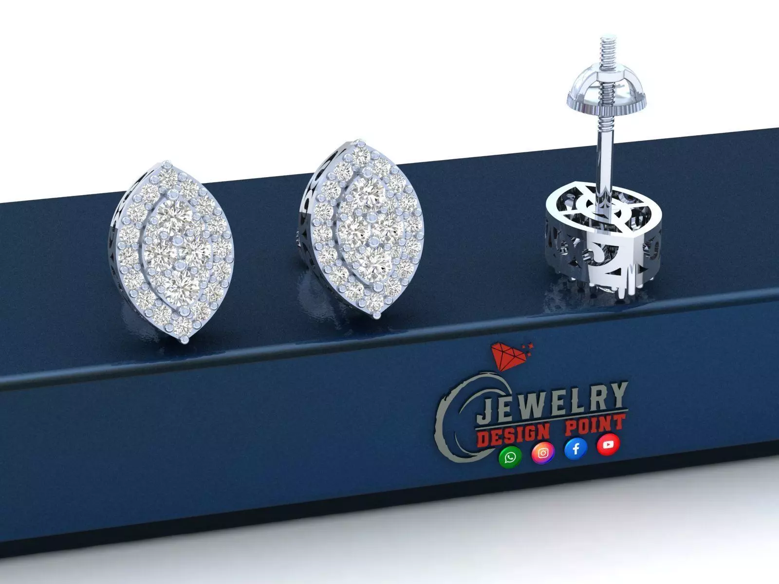 Custom Marquise Shape Diamond Stud Earring - Unisex 3D print model_0