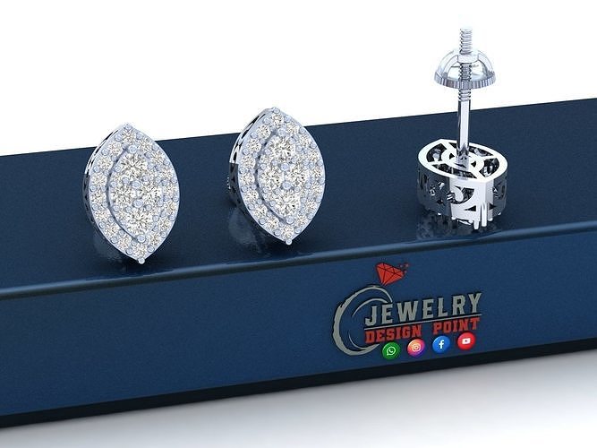 Custom Marquise Shape Diamond Stud Earring - Unisex 3D print model