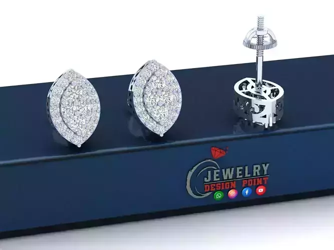 Custom Marquise Shape Diamond Stud Earring - Unisex