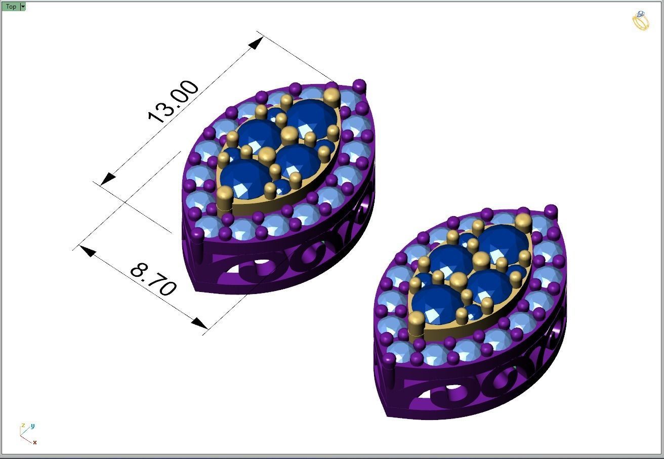 Custom Marquise Shape Diamond Stud Earring - Unisex 3D print model_4