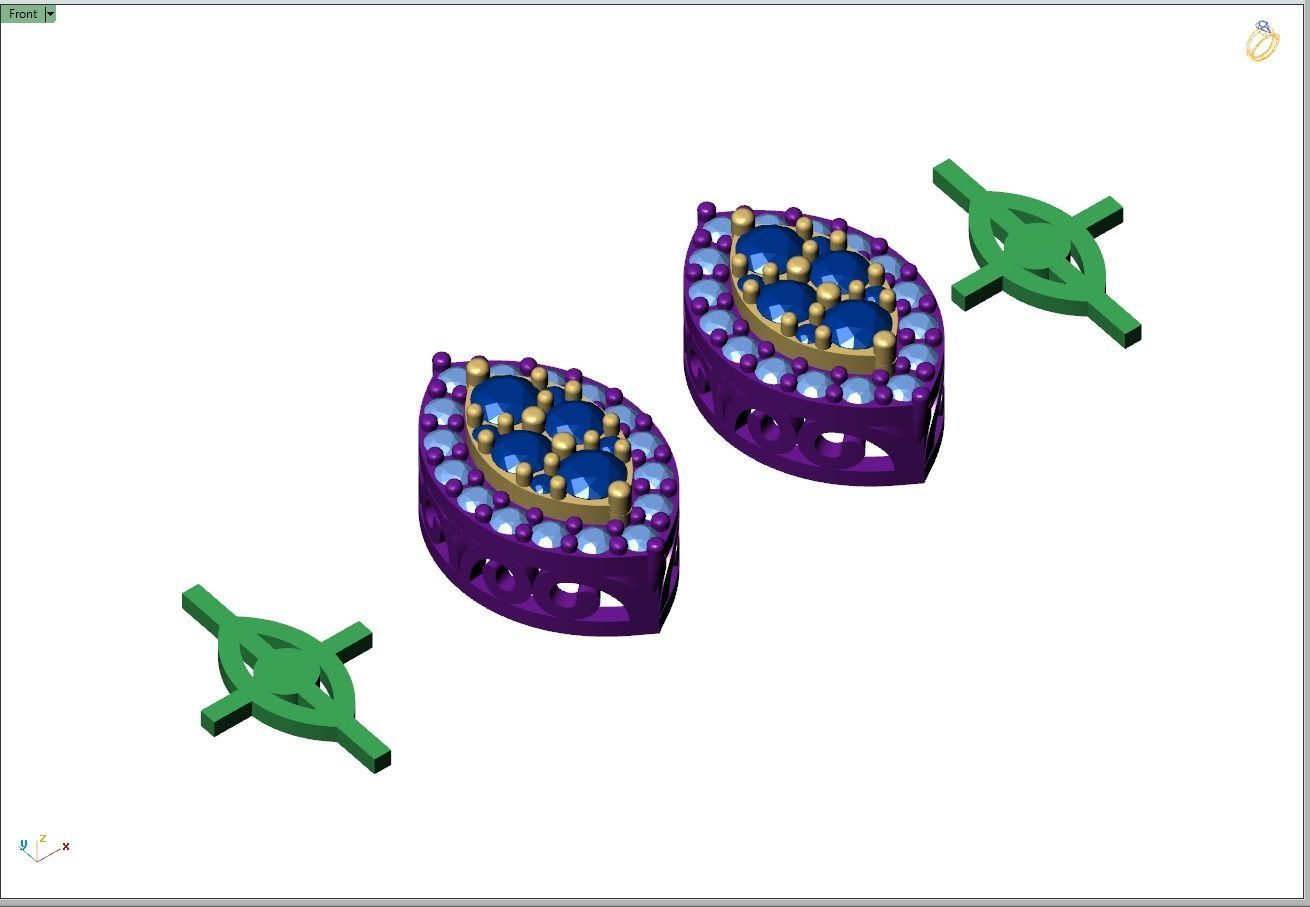 Custom Marquise Shape Diamond Stud Earring - Unisex 3D print model_13