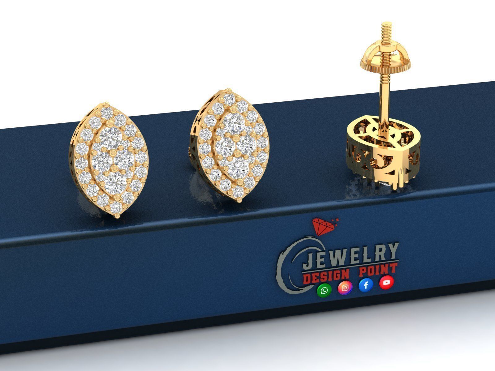 Custom Marquise Shape Diamond Stud Earring - Unisex 3D print model_2