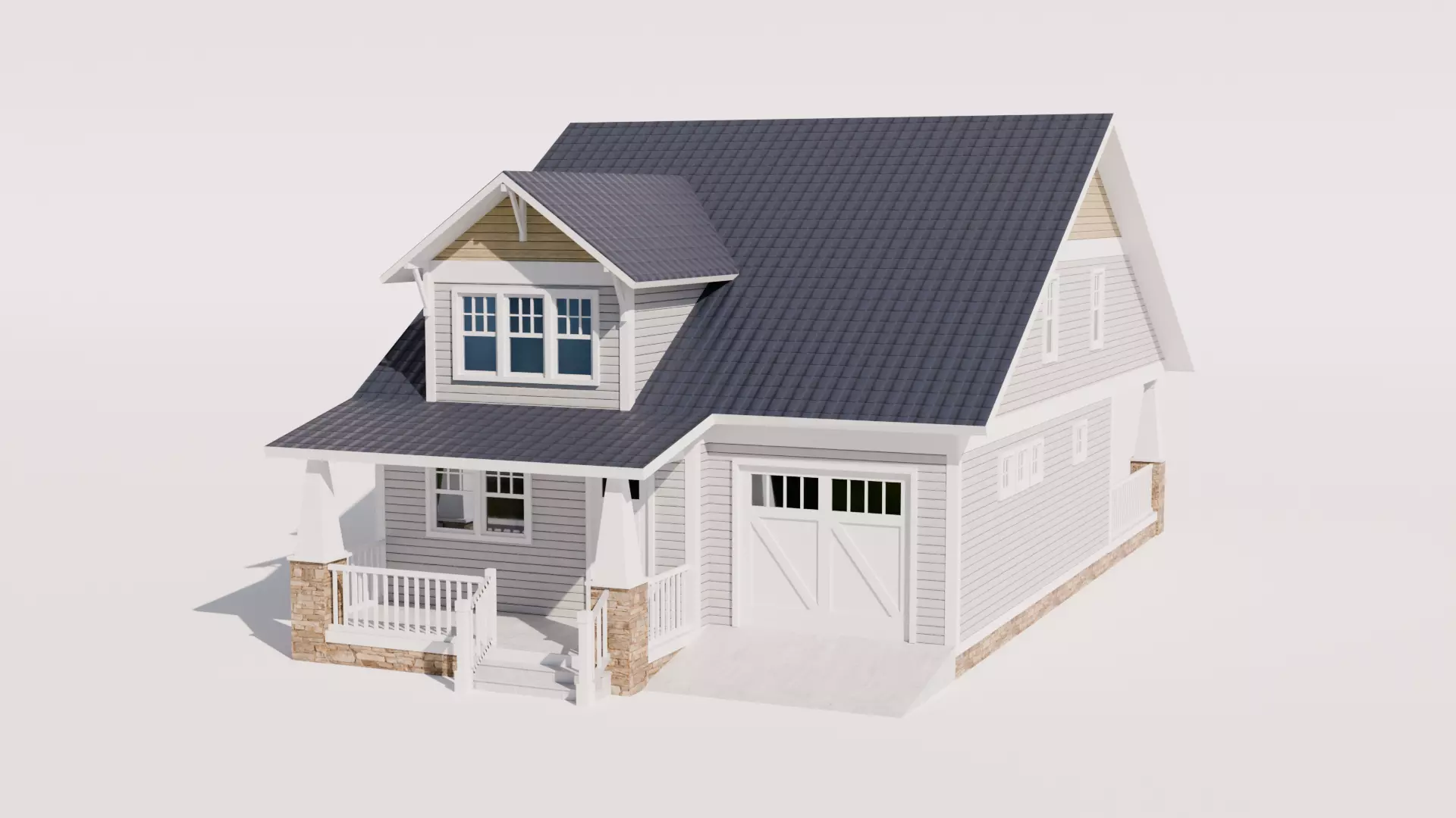 Craftsman Style House Model 2 Low-poly 3D model_0