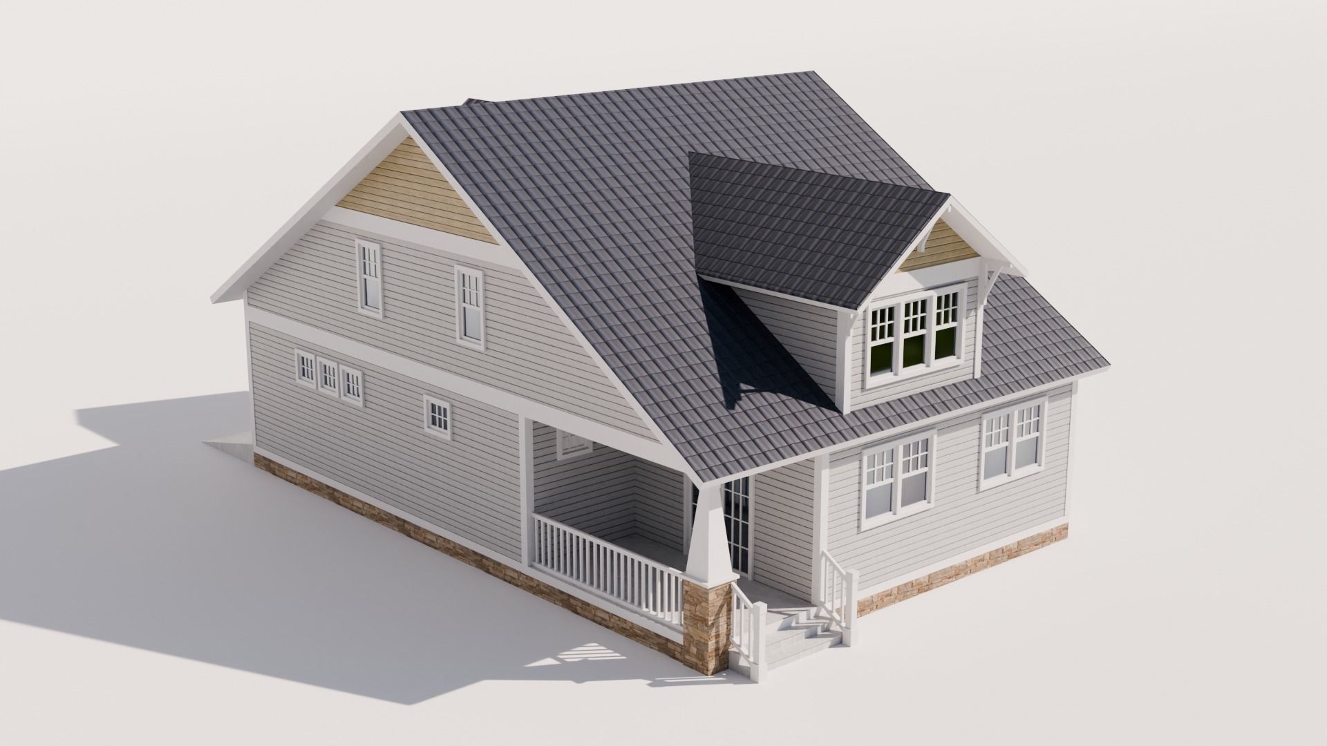 Craftsman Style House Model 2 Low-poly 3D model_5