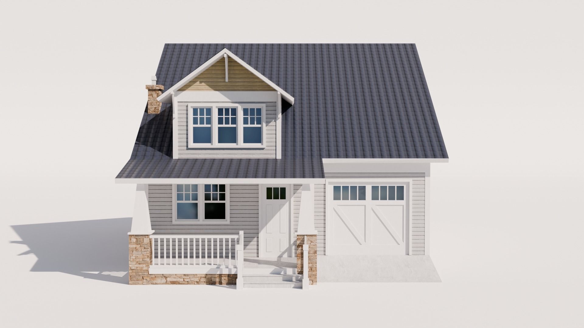 Craftsman Style House Model 2 Low-poly 3D model_1