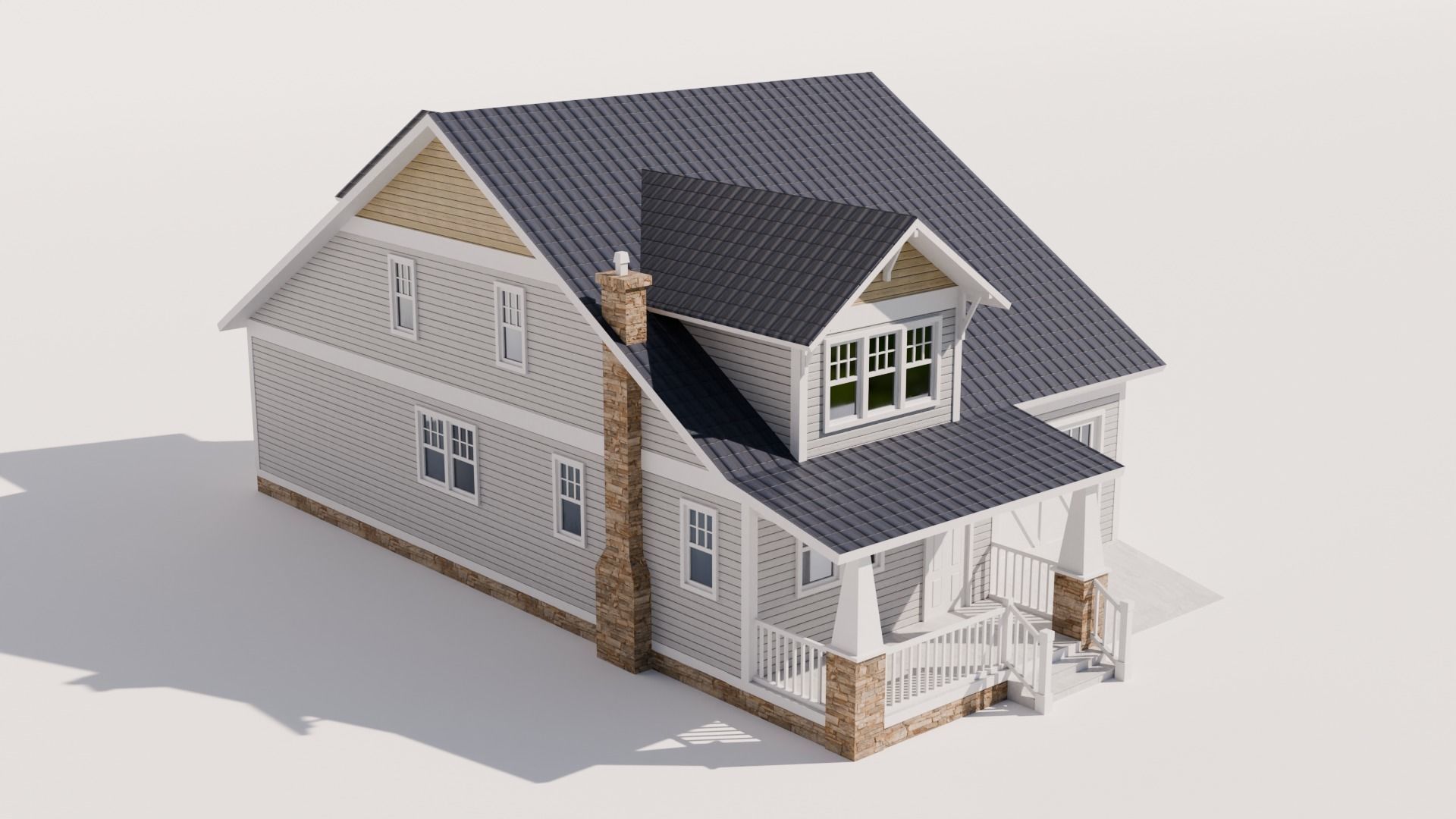 Craftsman Style House Model 2 Low-poly 3D model_2