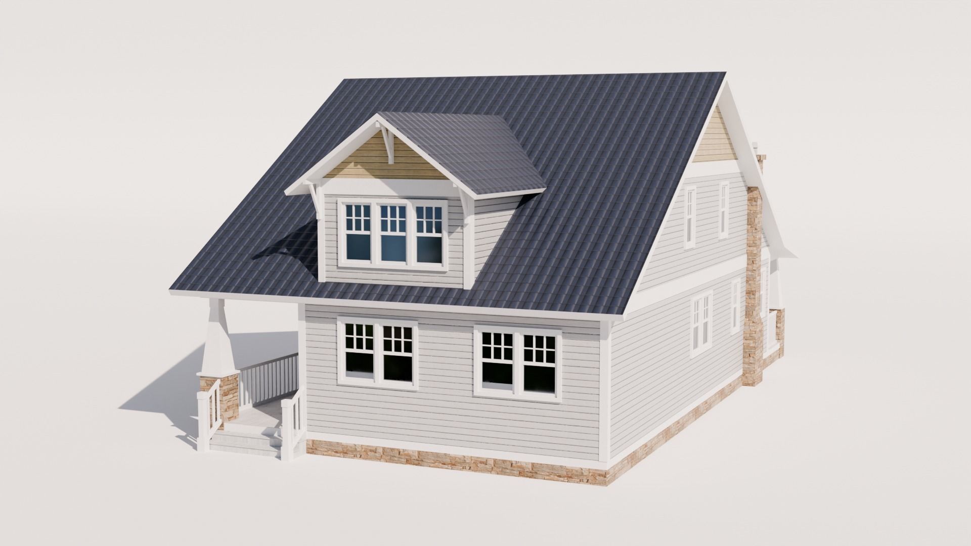 Craftsman Style House Model 2 Low-poly 3D model_3