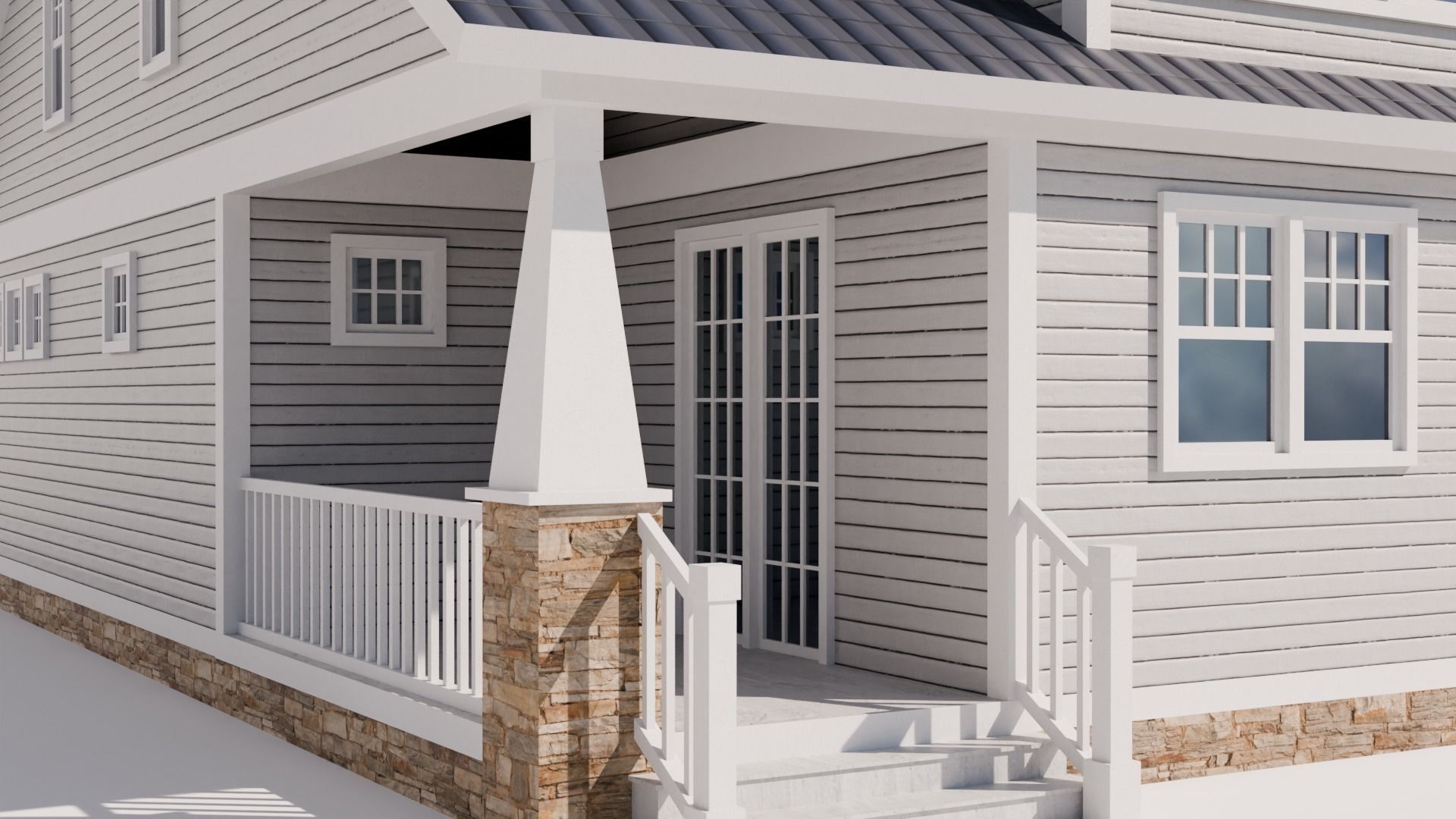 Craftsman Style House Model 2 Low-poly 3D model_9