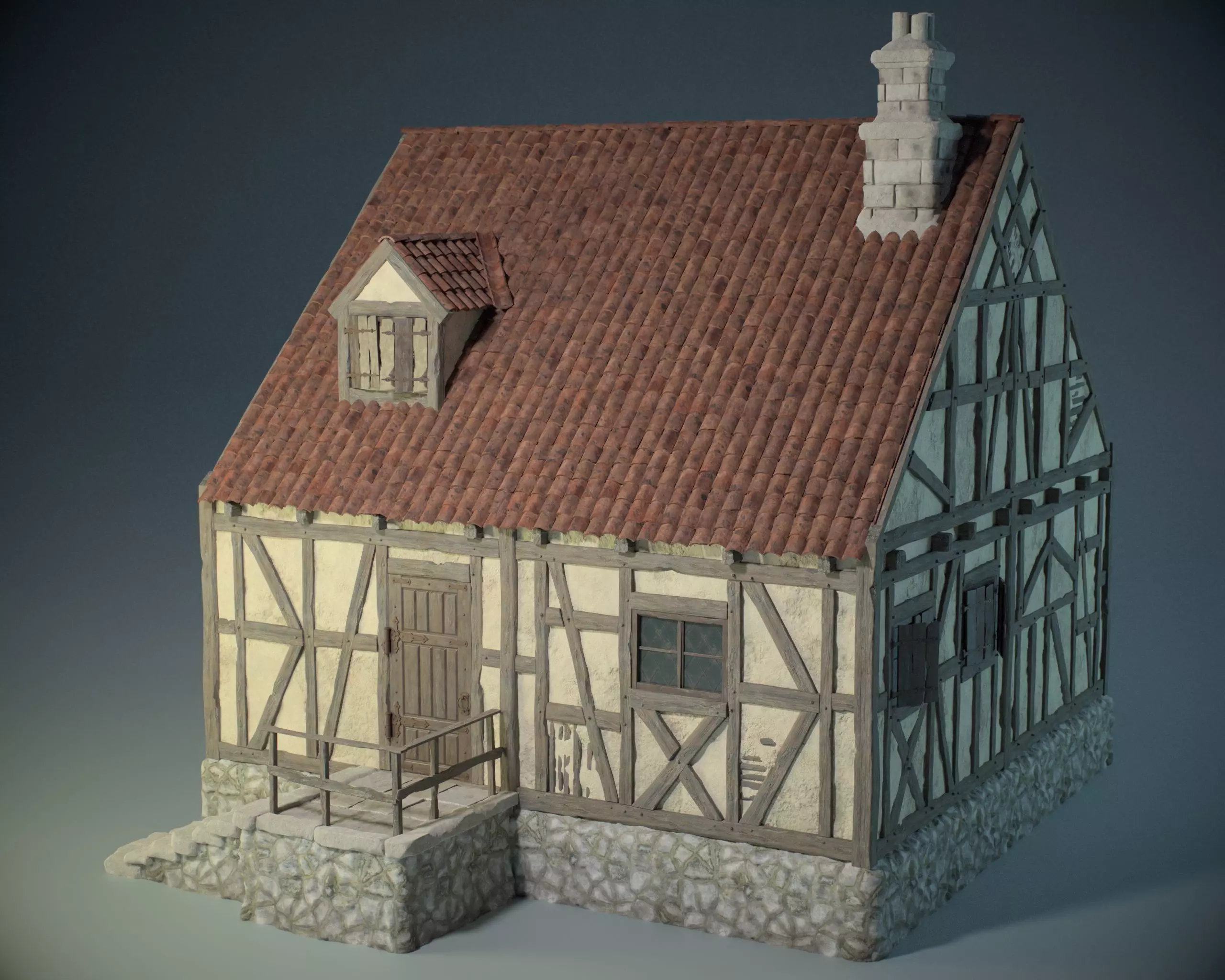 Medieval House 08 Game Ready Low-poly 3D model_0