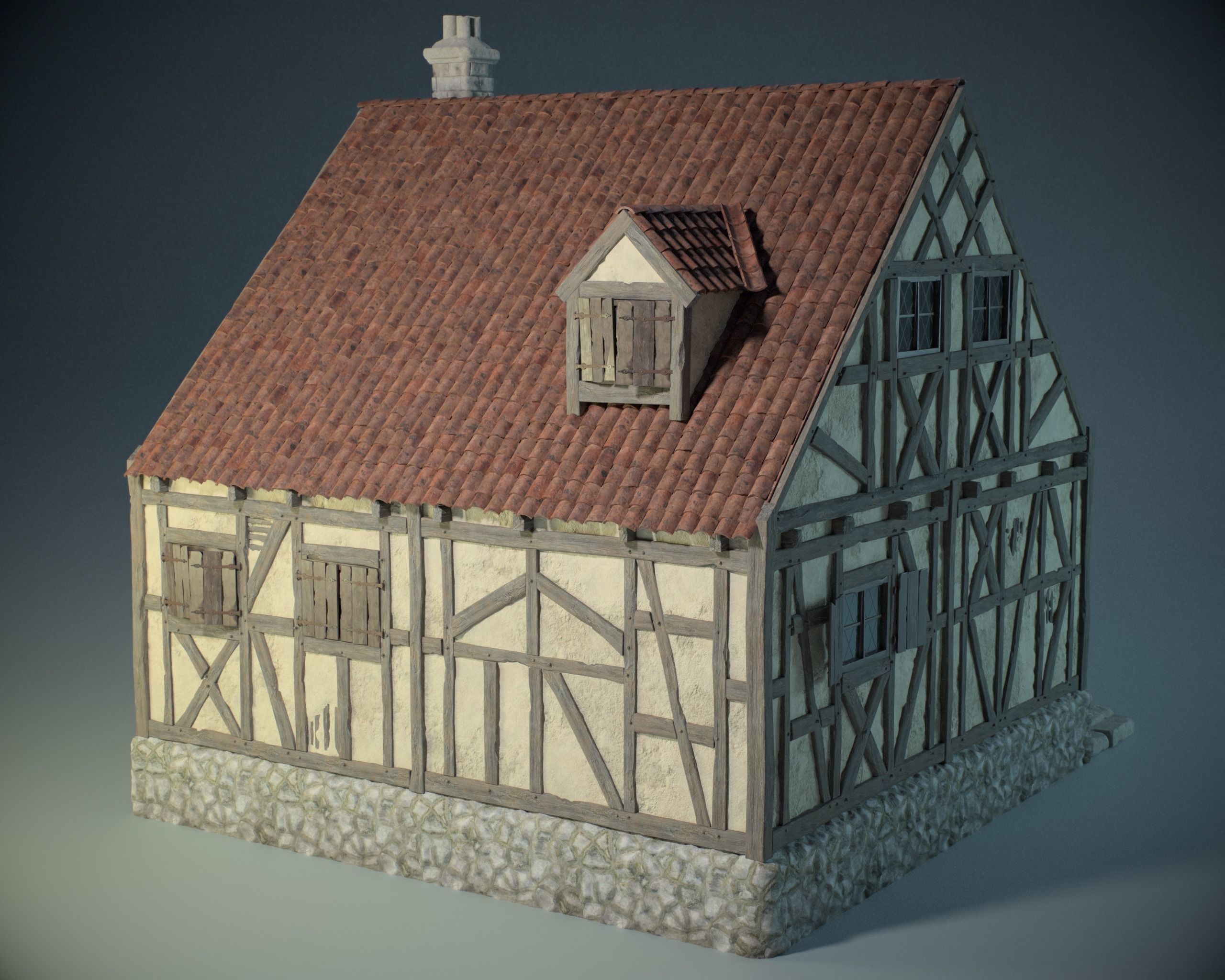 Medieval House 08 Game Ready Low-poly 3D model_1