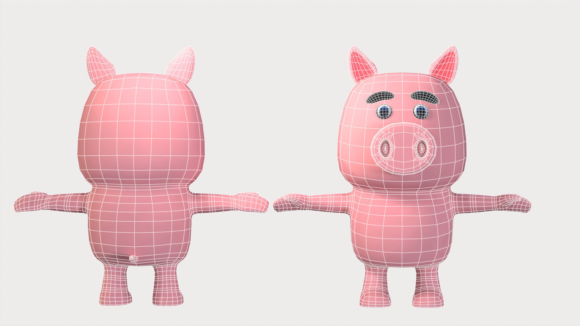Cartoonish Humanoid Pig Character Low-poly 3D model_8