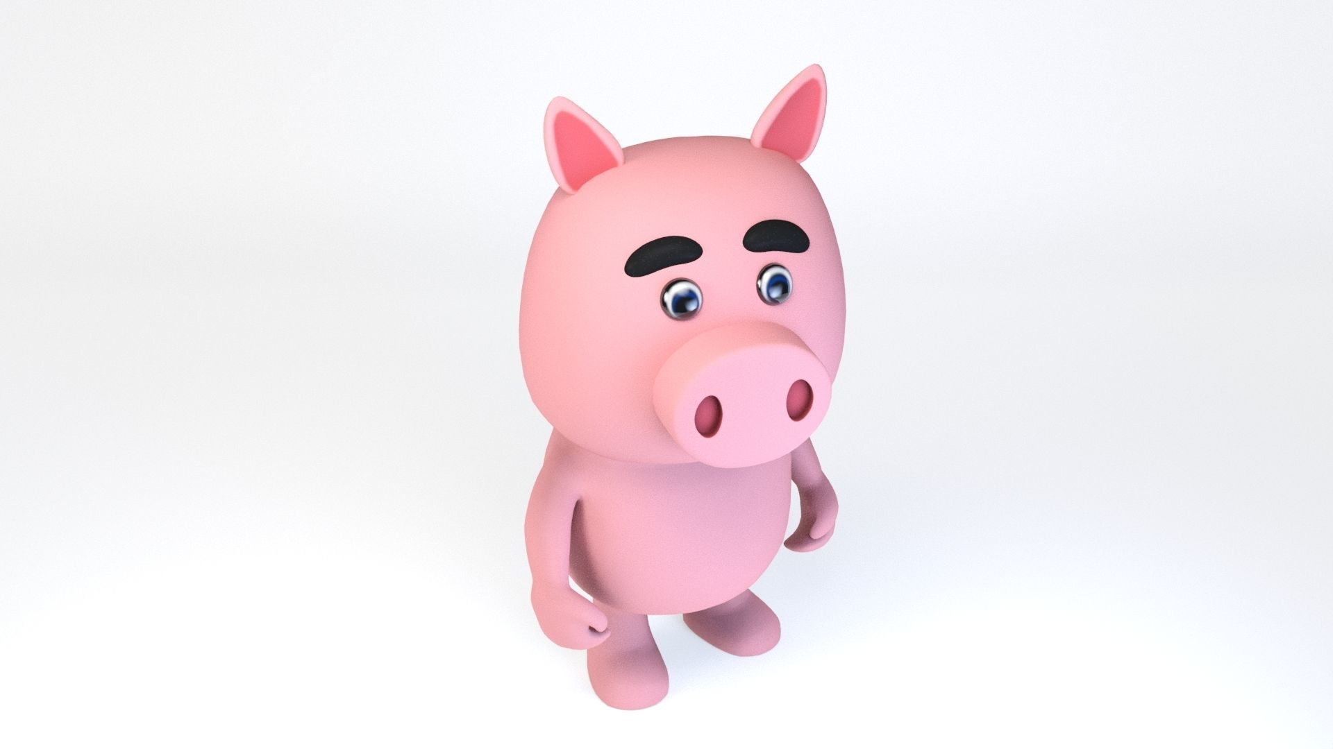 Cartoonish Humanoid Pig Character Low-poly 3D model_6