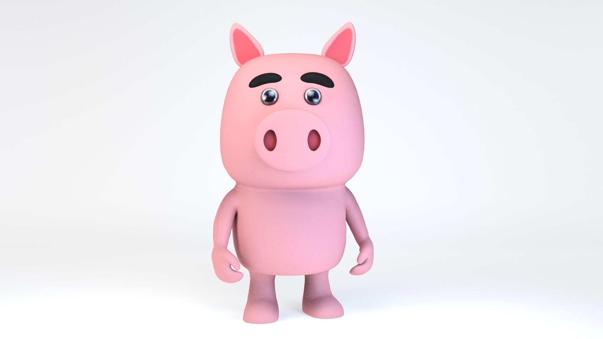 Cartoonish Humanoid Pig Character Low-poly 3D model_1