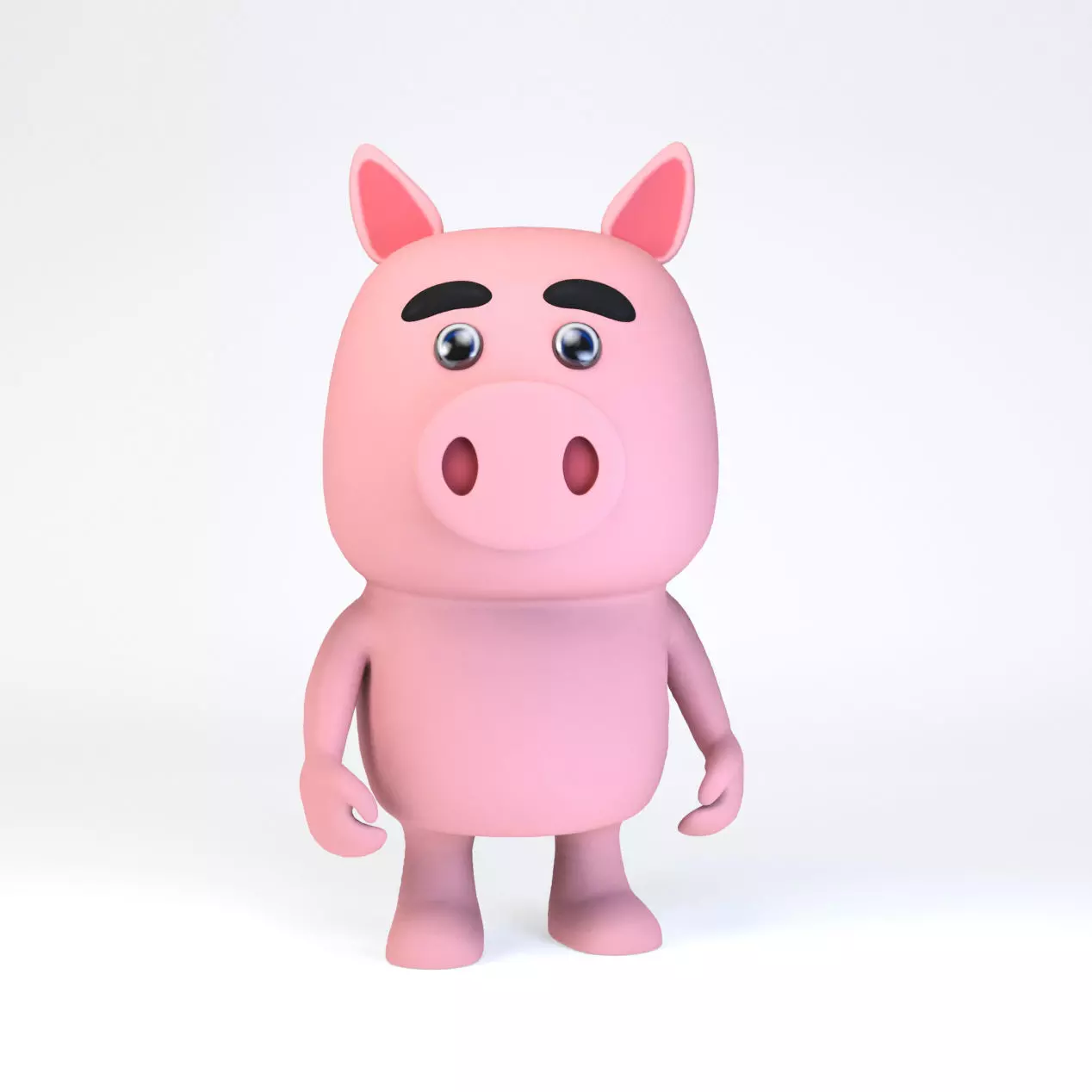 Cartoonish Humanoid Pig Character Low-poly 3D model_0