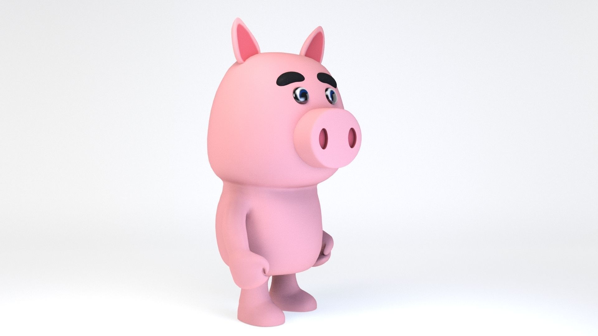 Cartoonish Humanoid Pig Character Low-poly 3D model_2