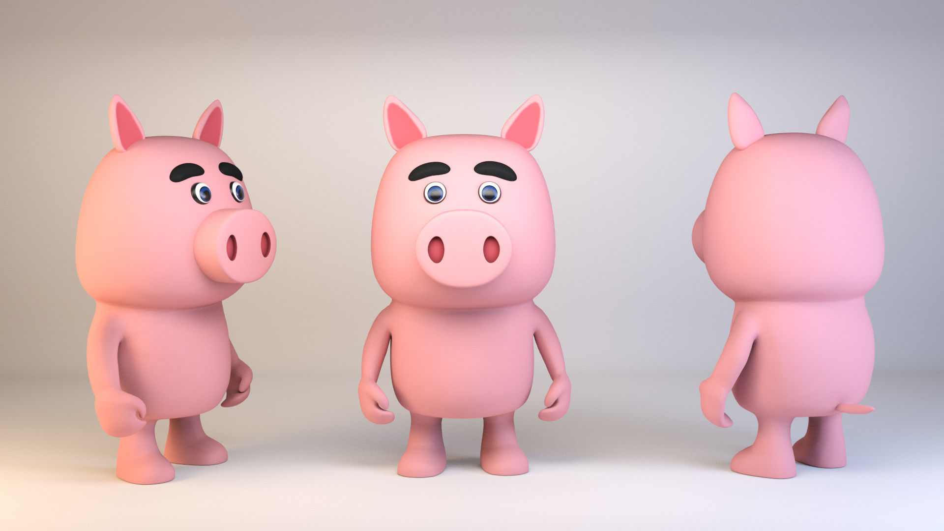 Cartoonish Humanoid Pig Character Low-poly 3D model_9
