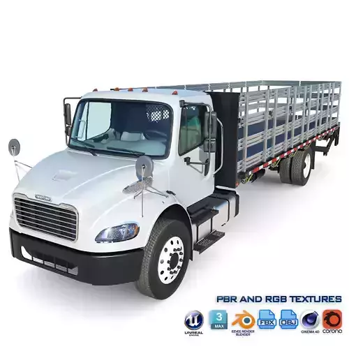 Freightliner M2 106 Stakebed truck with liftgate Low-poly 3D model