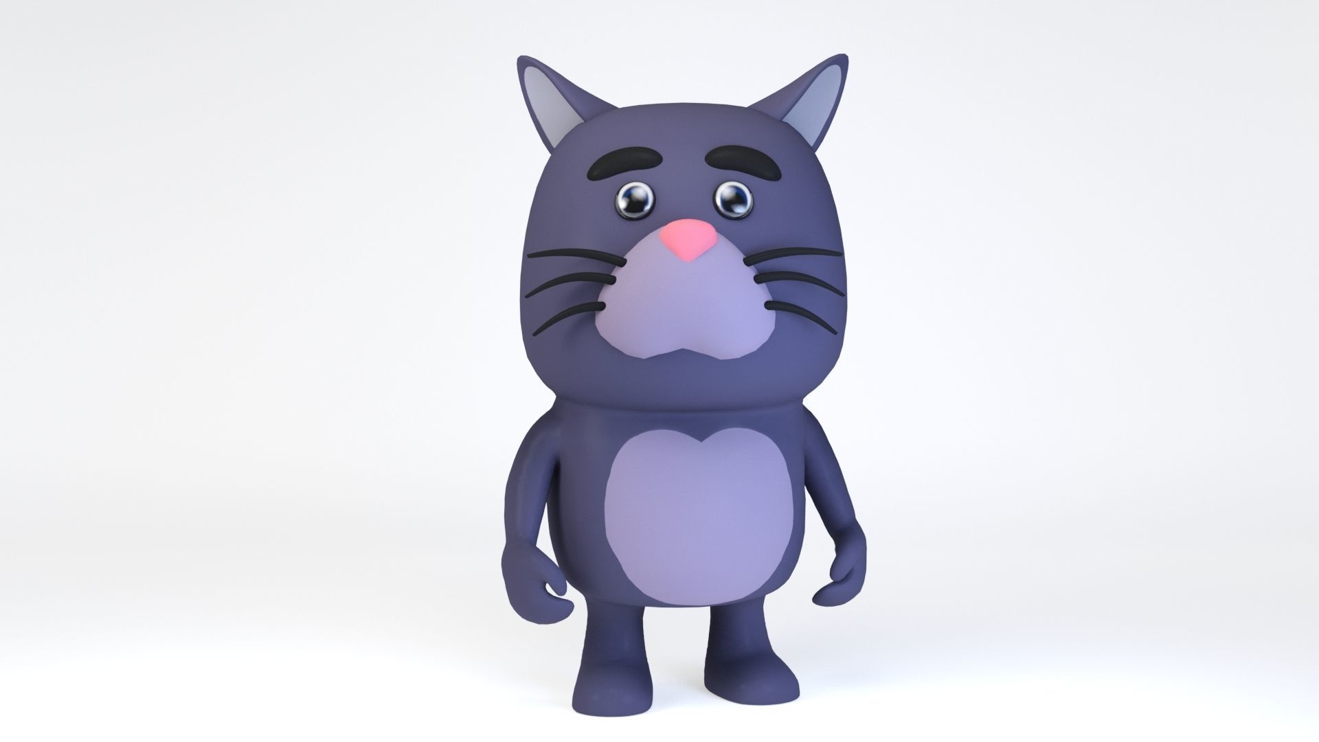 Cartoonish Humanoid Cat Character Low-poly 3D model_8