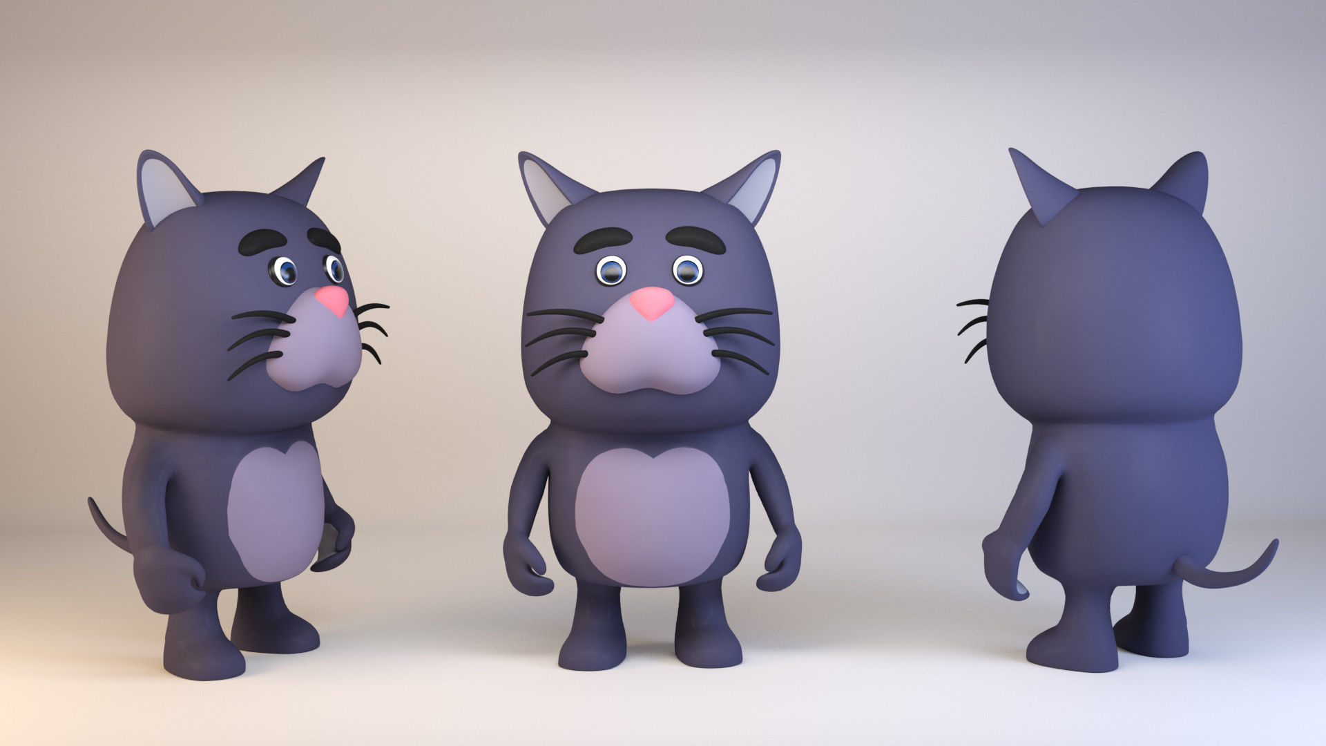 Cartoonish Humanoid Cat Character Low-poly 3D model_9