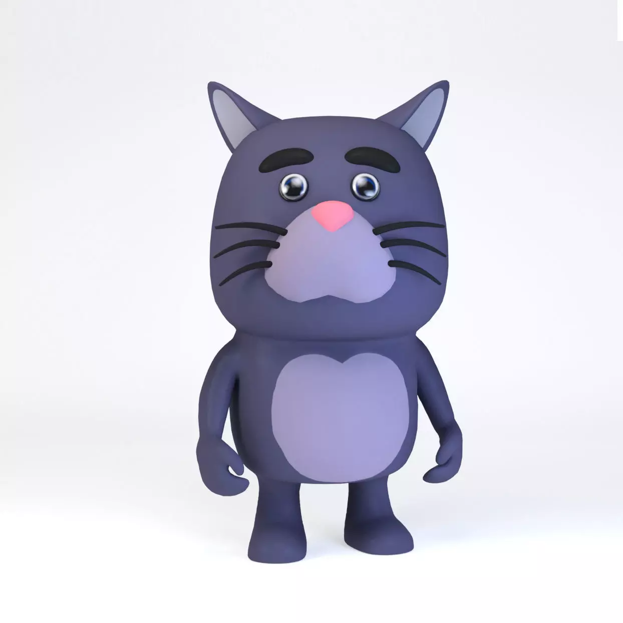 Cartoonish Humanoid Cat Character Low-poly 3D model_0