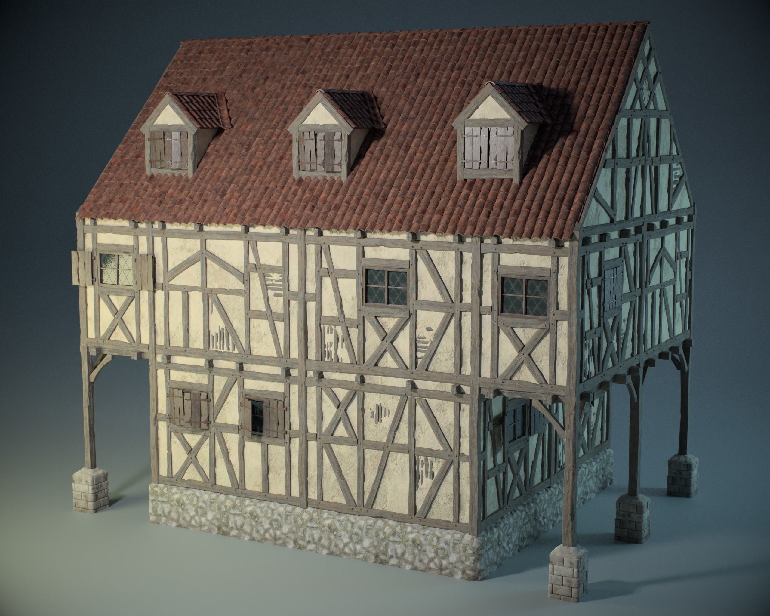 Medieval House 06 Game Ready Low-poly 3D model_1