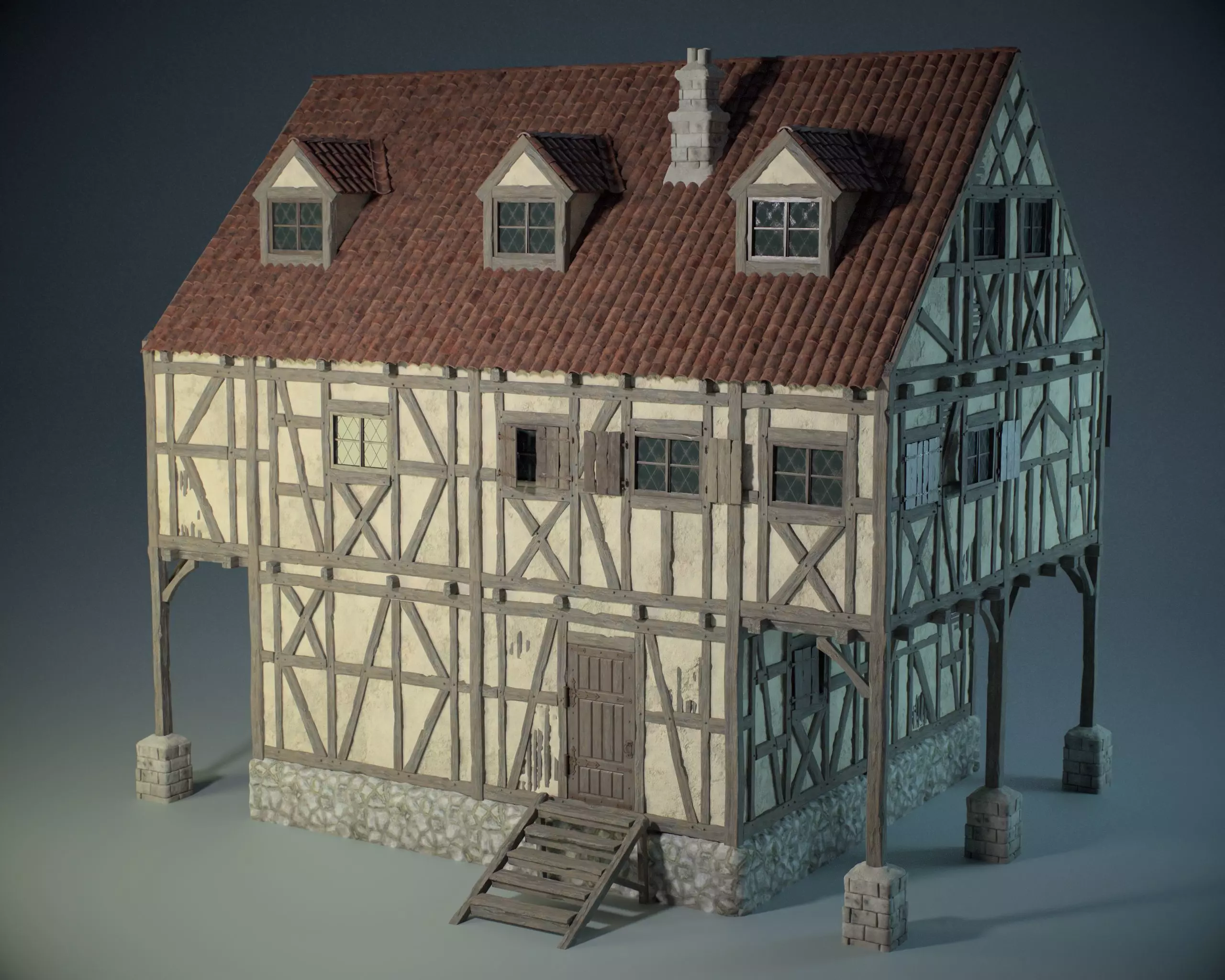 Medieval House 06 Game Ready Low-poly 3D model_0