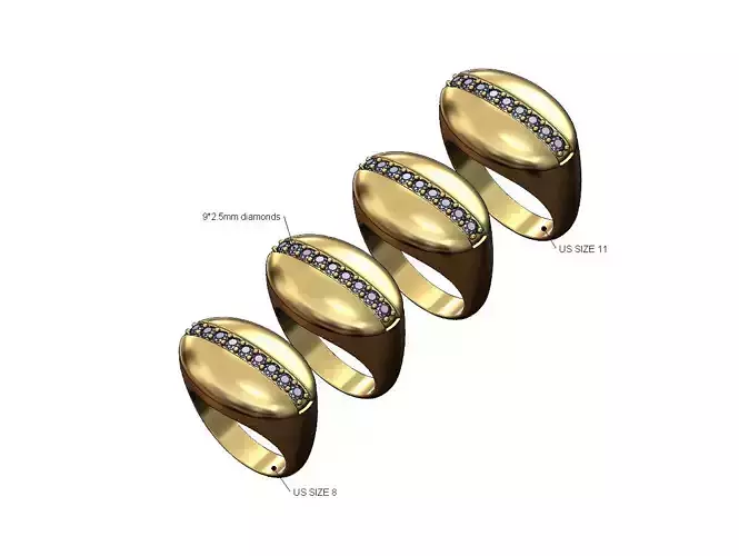 Landscape diamond oval orb dome ring US sizes 8to11