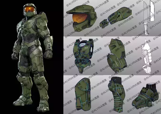 Halo Infinite Master Chief Armor - DIY Cosplay Pepakura Foam Low-poly 3D model