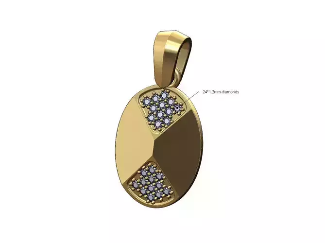 Diamond top and bottom faceted oval pendant charm with bail
