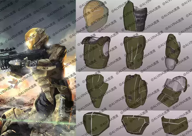 Halo onyx Armor - DIY Cosplay Pepakura Foam Template Low-poly 3D model