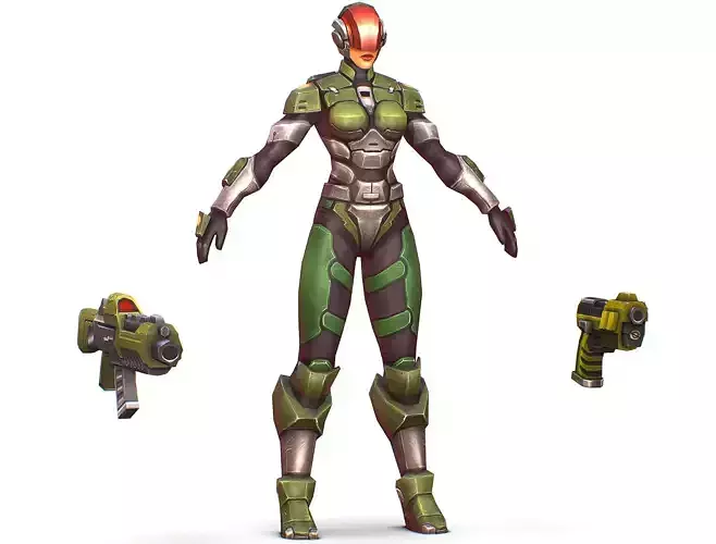 Sci-FI Woman Cyborg Soldier with Rifle and Pistol Low-poly 3D model Sci-FI Woman Cyborg Soldier with Rifle and Pistol Low-poly 3D model