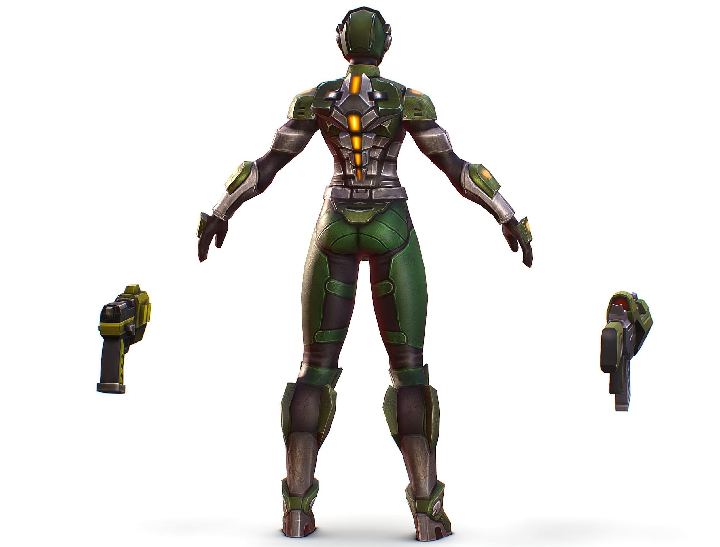 Sci-FI Woman Cyborg Soldier with Rifle and Pistol Low-poly 3D model_5