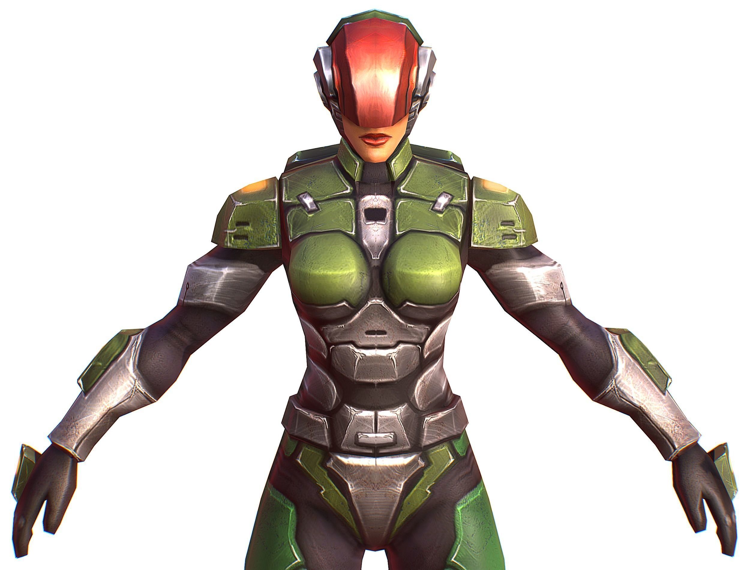 Sci-FI Woman Cyborg Soldier with Rifle and Pistol Low-poly 3D model_17