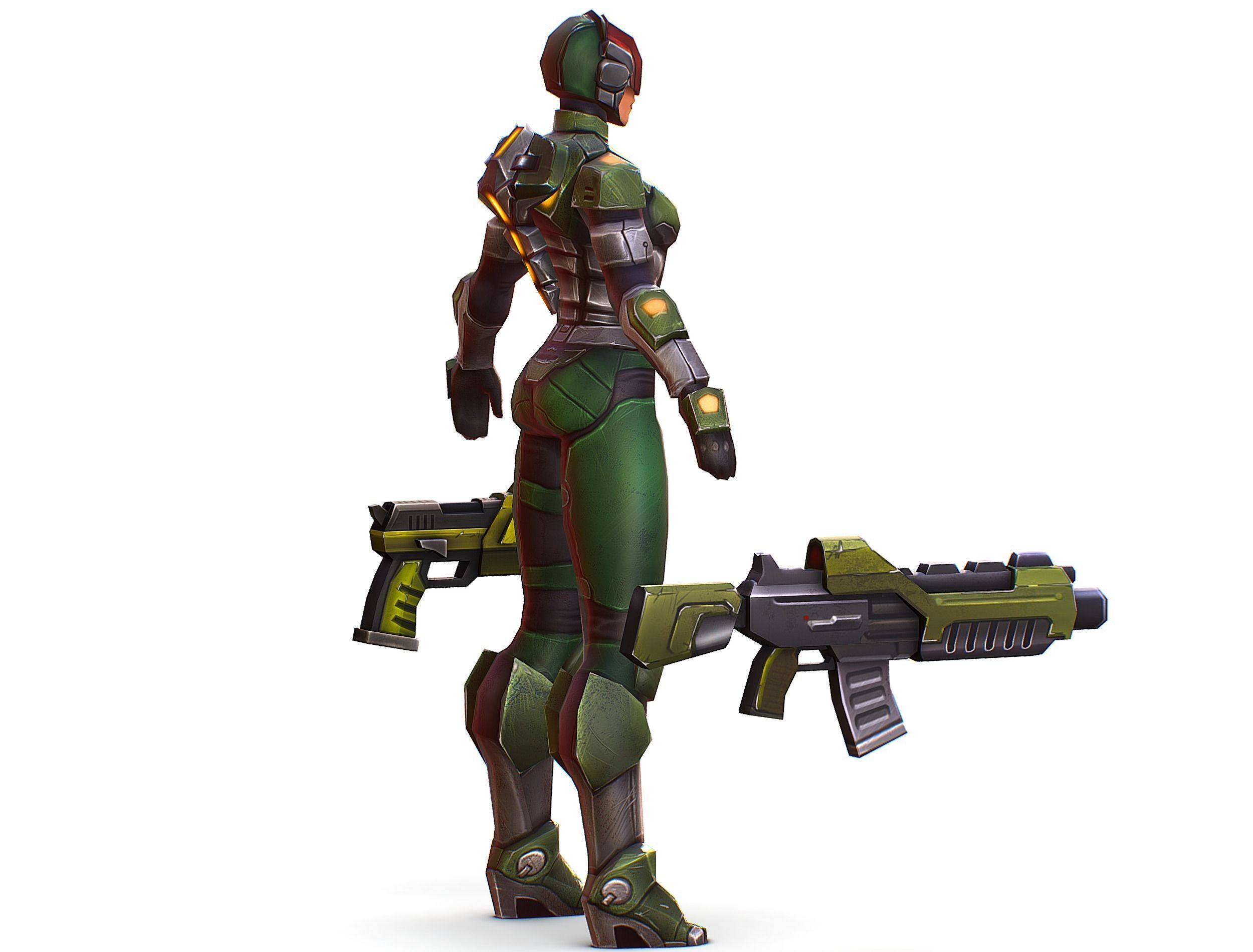Sci-FI Woman Cyborg Soldier with Rifle and Pistol Low-poly 3D model_3