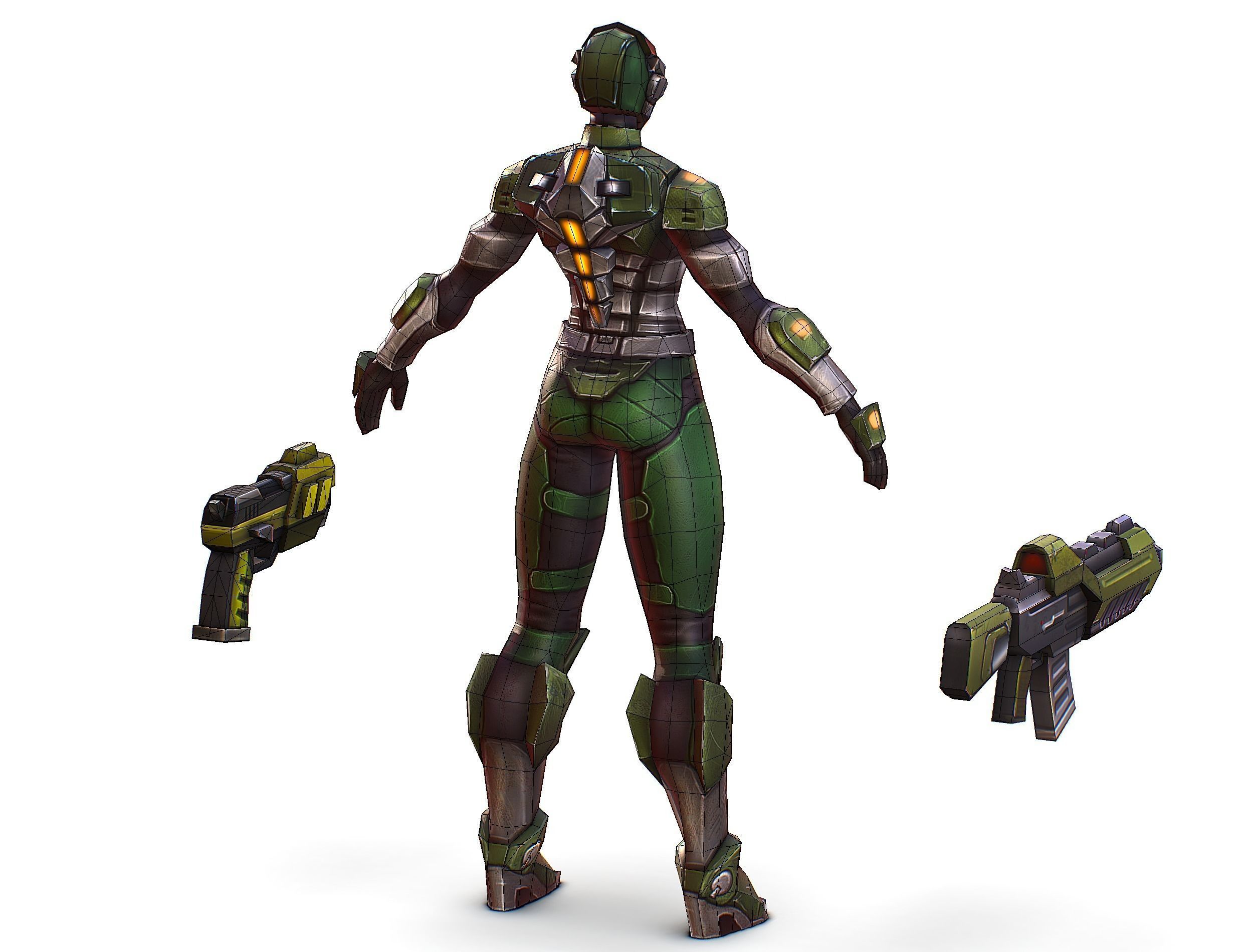 Sci-FI Woman Cyborg Soldier with Rifle and Pistol Low-poly 3D model_36