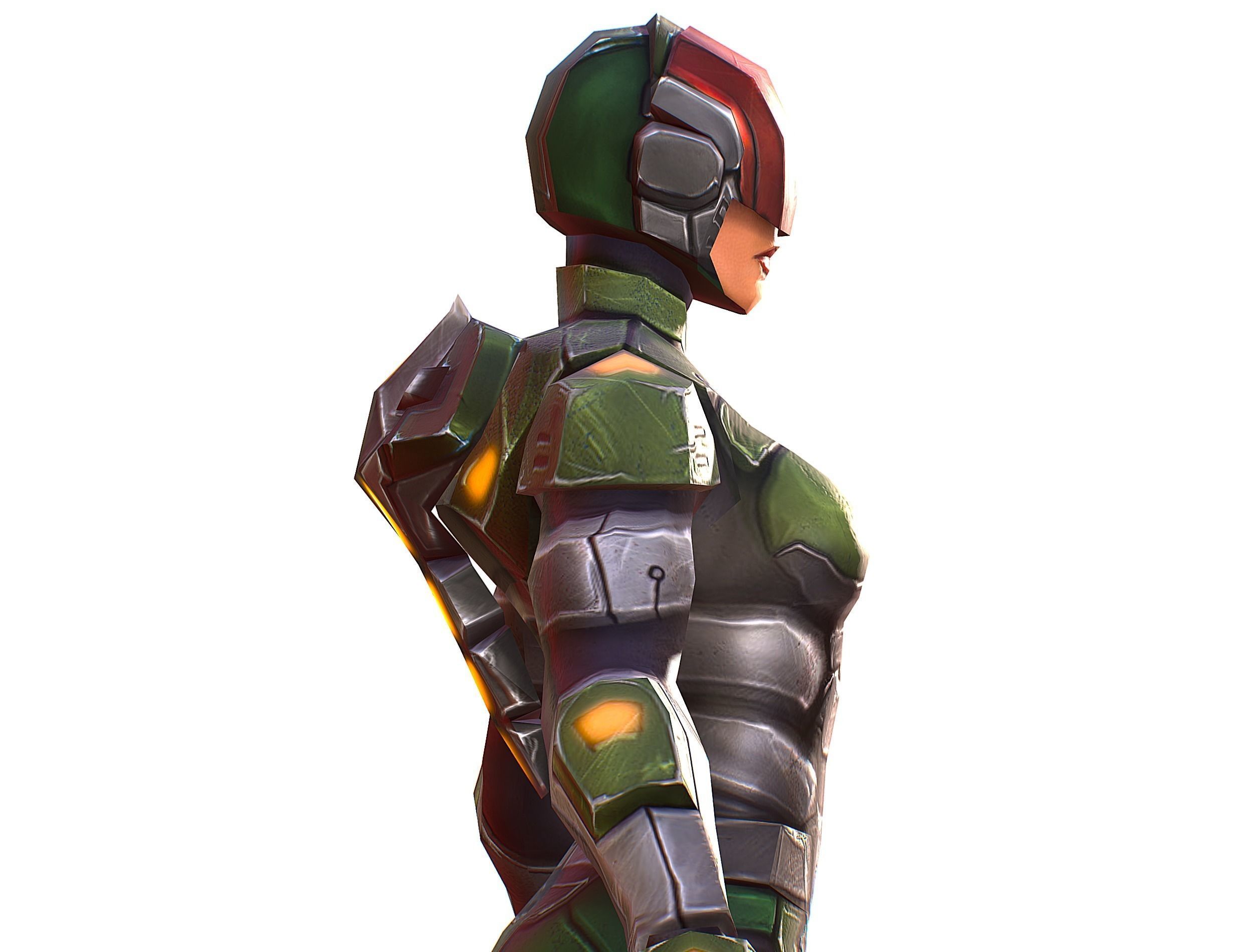 Sci-FI Woman Cyborg Soldier with Rifle and Pistol Low-poly 3D model_24