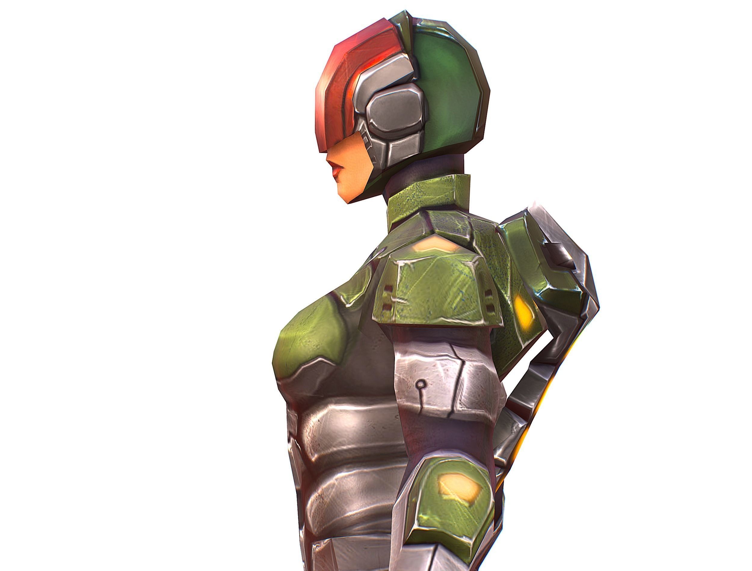 Sci-FI Woman Cyborg Soldier with Rifle and Pistol Low-poly 3D model_23