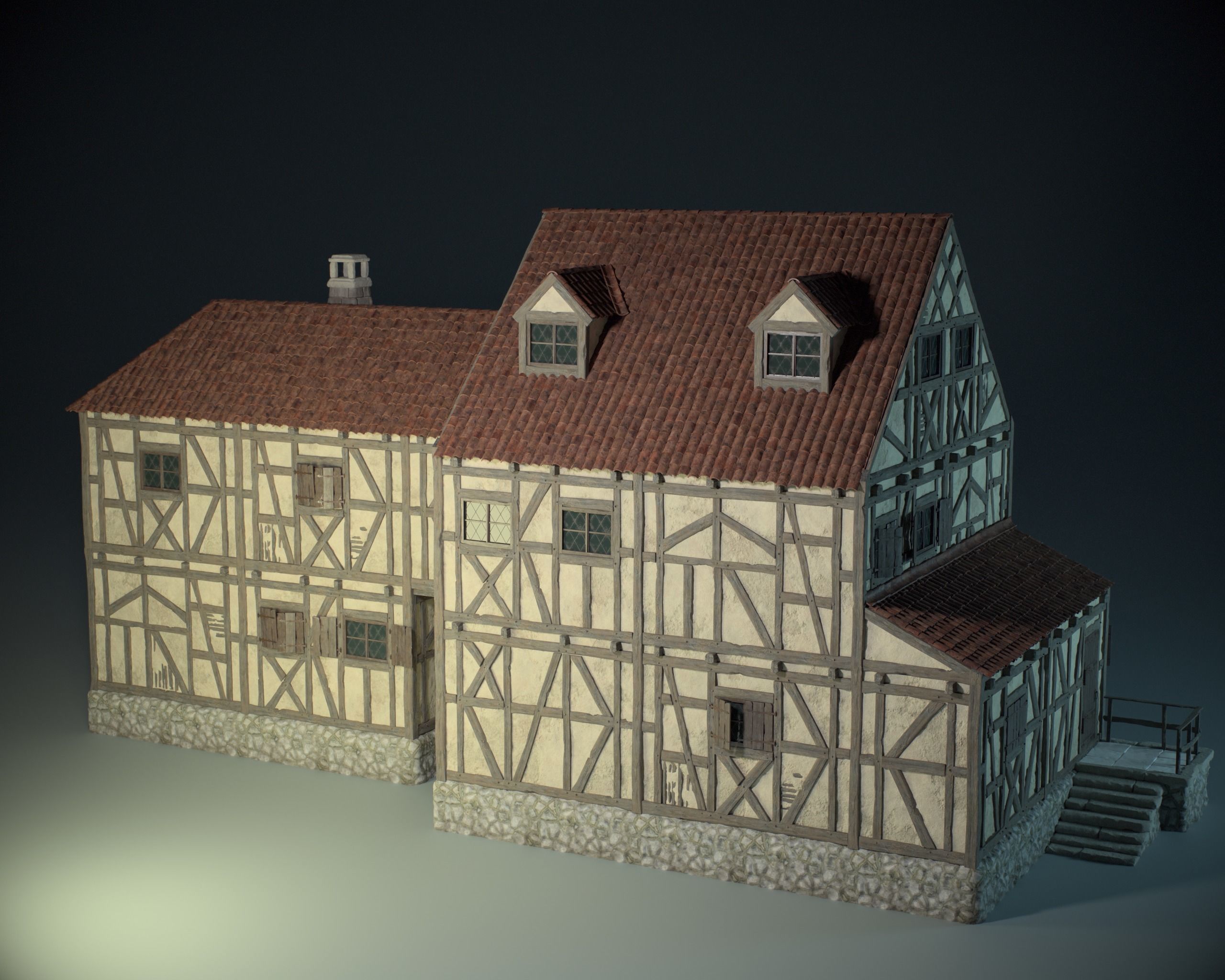 Medieval House 04 Game Ready Low-poly 3D model_1