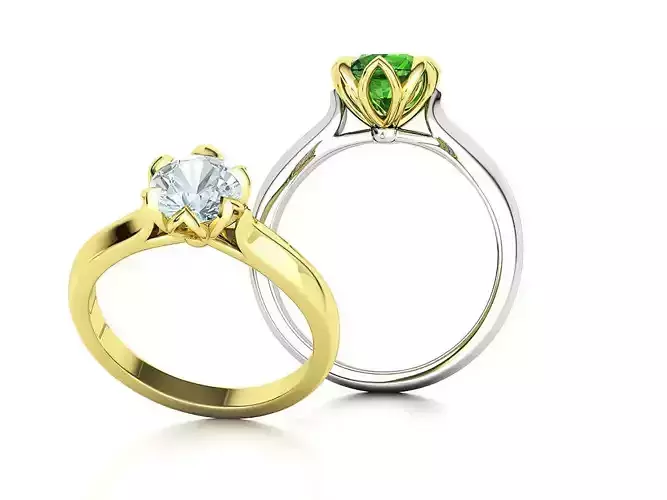7mm Tulip Head Solitaire Engagement Ring 3D model 