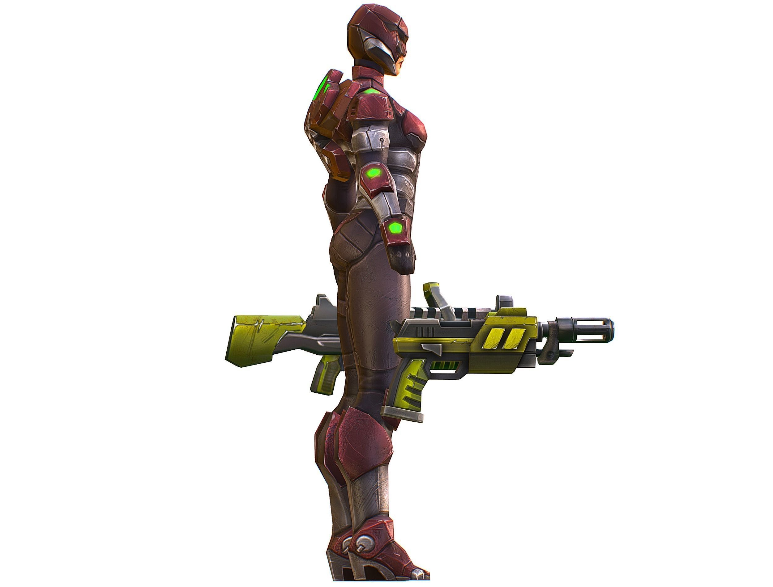 Cyborg Machine Gun with Automatic Rifle and Pistol Low-poly 3D model_15