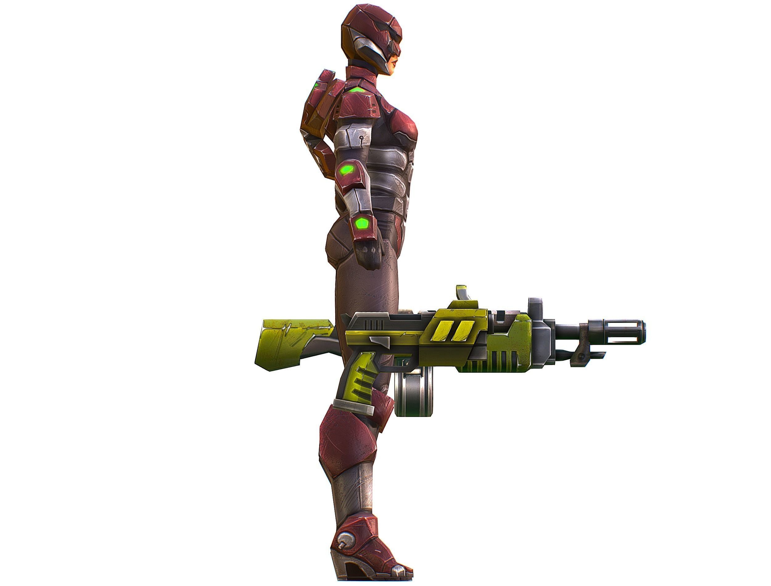 Cyborg Machine Gun with Automatic Rifle and Pistol Low-poly 3D model_16