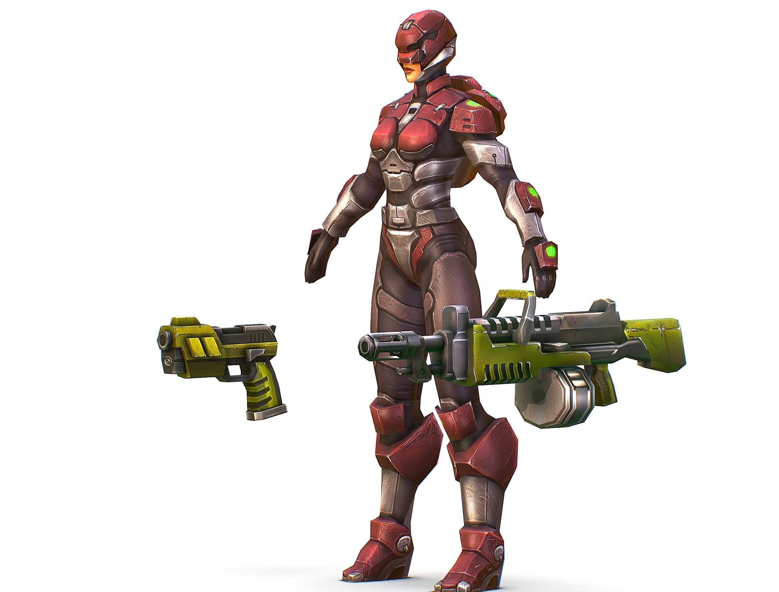 Cyborg Machine Gun with Automatic Rifle and Pistol Low-poly 3D model_4