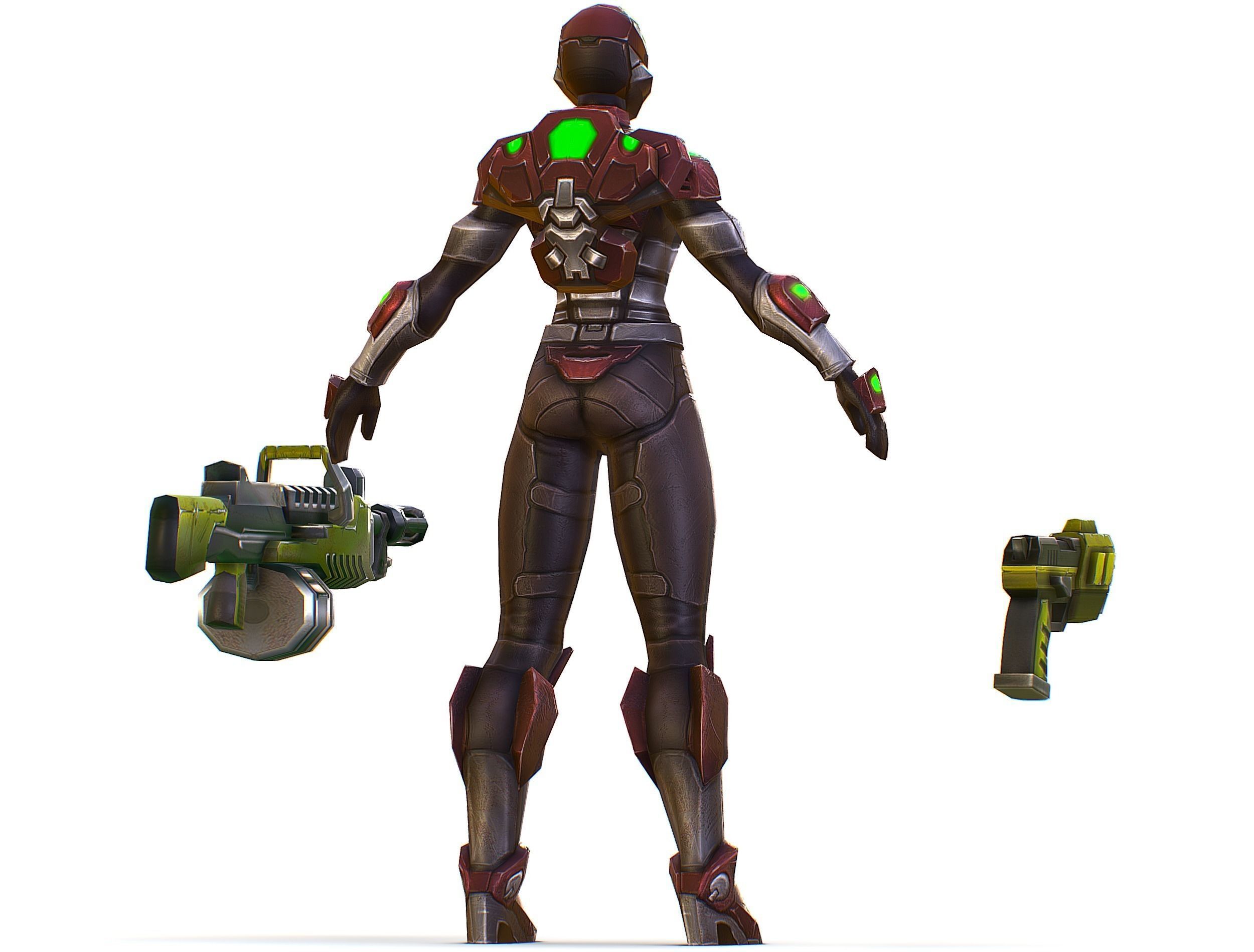 Cyborg Machine Gun with Automatic Rifle and Pistol Low-poly 3D model_11