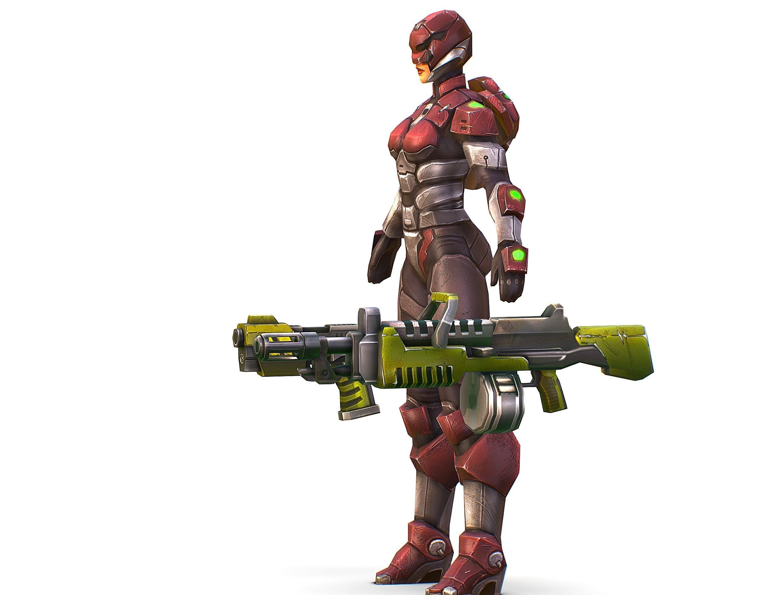 Cyborg Machine Gun with Automatic Rifle and Pistol Low-poly 3D model_5