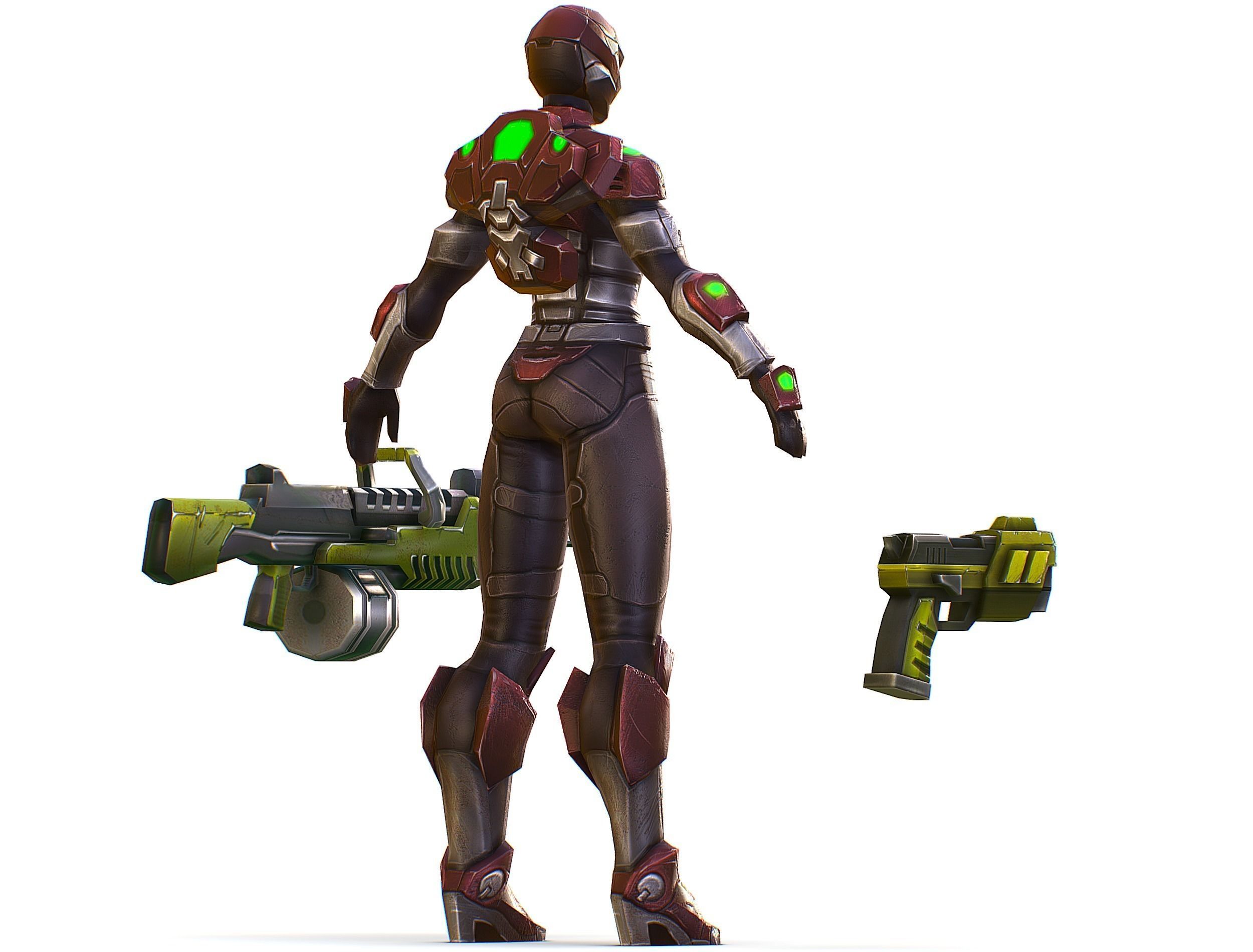 Cyborg Machine Gun with Automatic Rifle and Pistol Low-poly 3D model_12