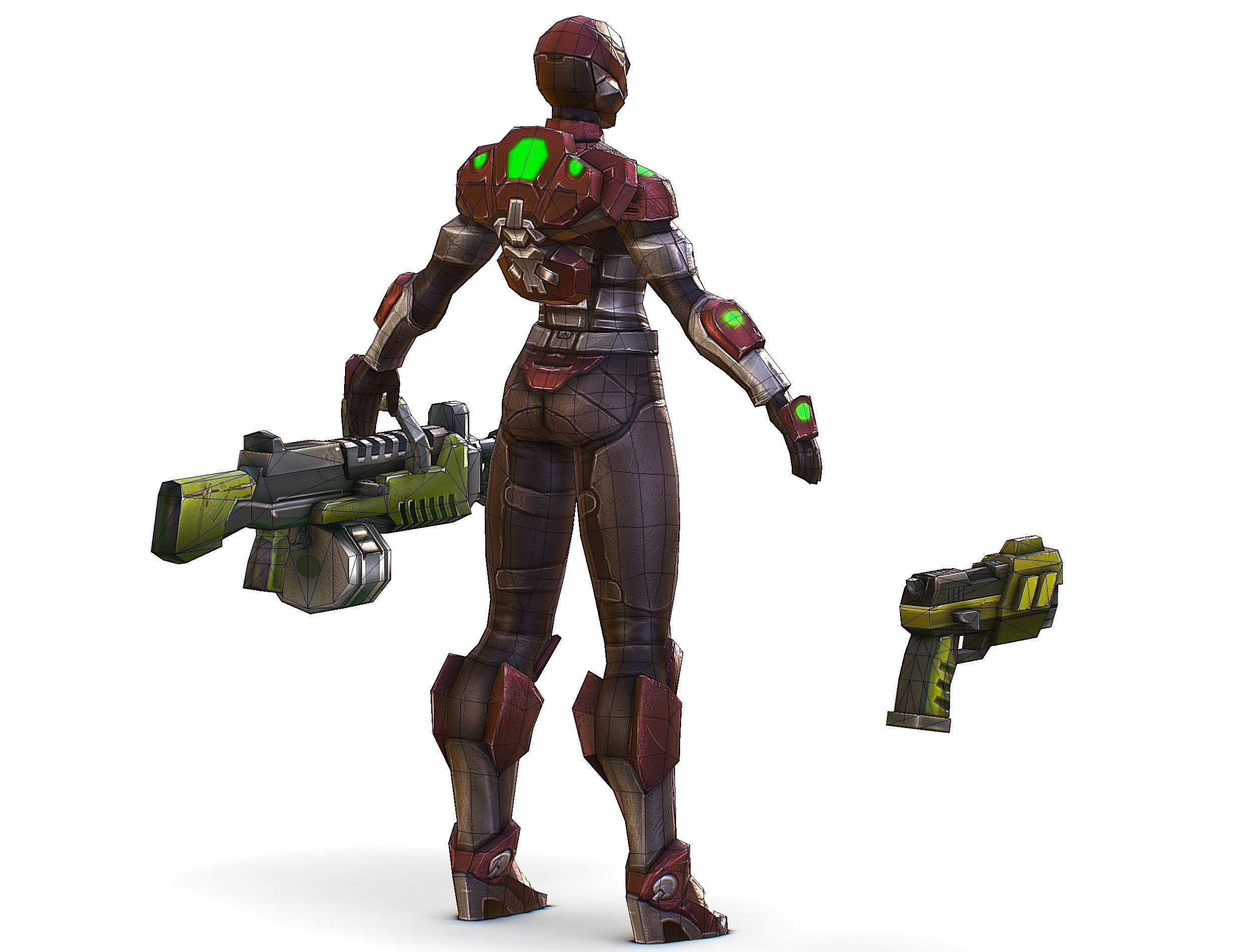 Cyborg Machine Gun with Automatic Rifle and Pistol Low-poly 3D model_49